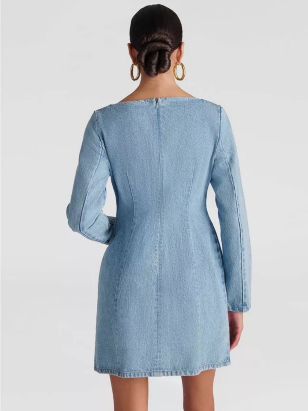 Light Blue Double-Breasted Denim Mini Dress - Picture 2 of 8